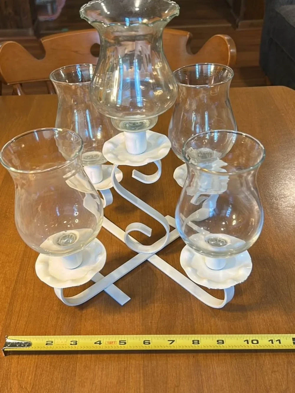 White Metal & Glass Hurricane Candle Holder Centerpiece
